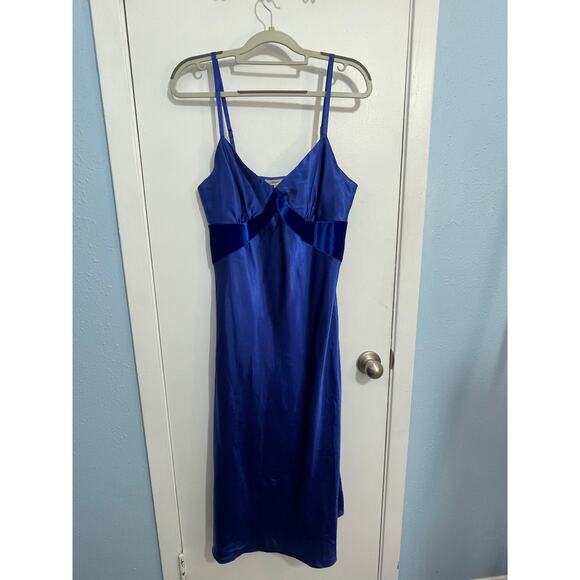 VTG Y2K Babydoll Slip Dress Medium Royal Blue Velvet Satin Indie Club Prom - Picture 1 of 6